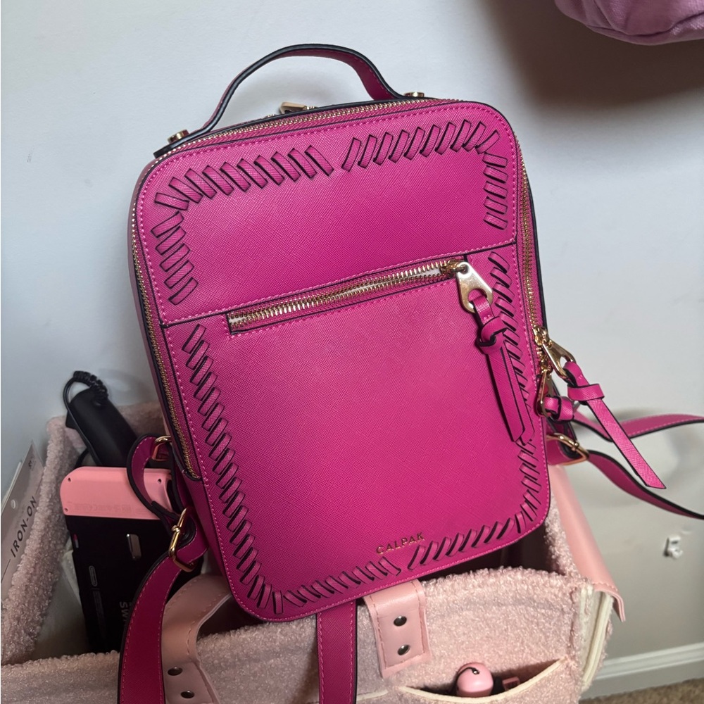 Calpak Pink Backpack with Whipstitch Detail